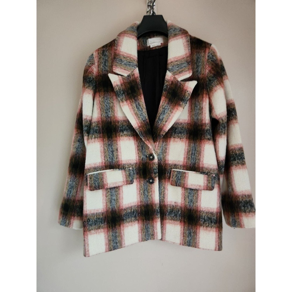 NWT By Anthropologie Brushed Plaid Blazer Size M NEUTRAL MOTIF